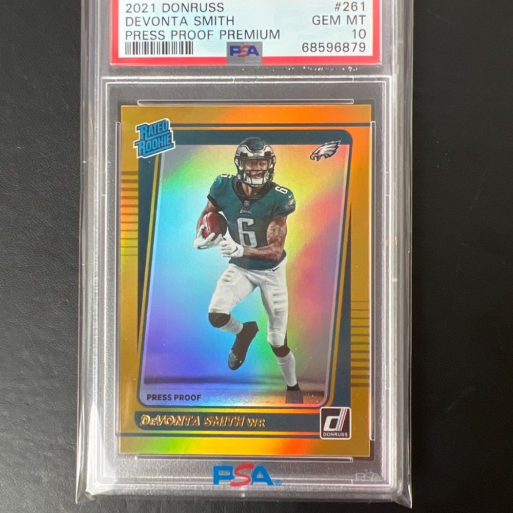 2021 Panini Donruss Rated Rookie premium press 261 Devonta Smith PSA 10